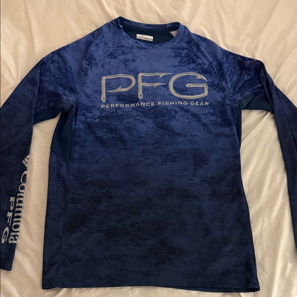 Columbia Blue PFG Performance Fishing Long Sleeve Shirt